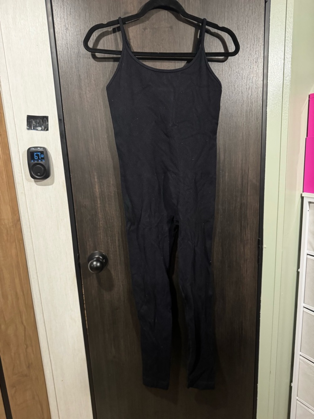 Black Ribbed Spaghetti-Strap Jumpsuit
